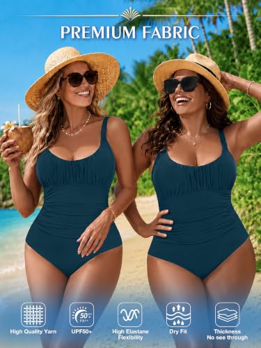 Image of One Piece Swimsuit for Women Tummy Control Bathing Suits Ruched Swimwear
