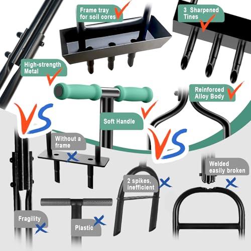 Rasenlüfter, EEIEER Rasenspecht Aerifiziergabel Aerifizierer für Rasen Hohlspoon mit Ablageschale Gartengeräten, Rasenbelüfter Vertikutierer Hand Rasen Lüfter für Verdichtete Böden Rasenpflege