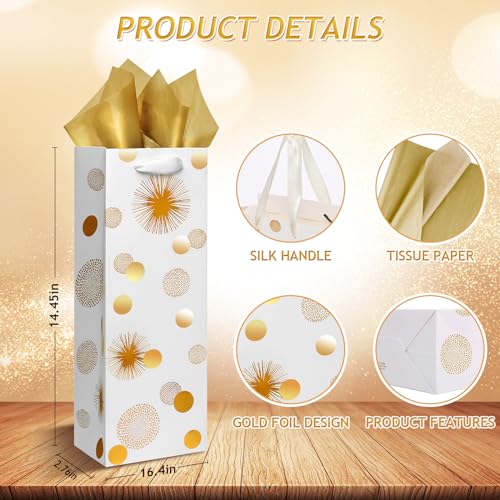 Carnation Wine Bags, 12Pack Wine Gift Bag With Tissue, Gold Foil Wine Gift Bags For Wine Bottles Gifts, For Birthday, Baby Shower thumb #2