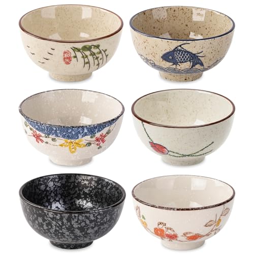 Japanese Rice Bowls Set of 6 4.5 Inch 10 Oz Porcelain Miso Soup Bowls