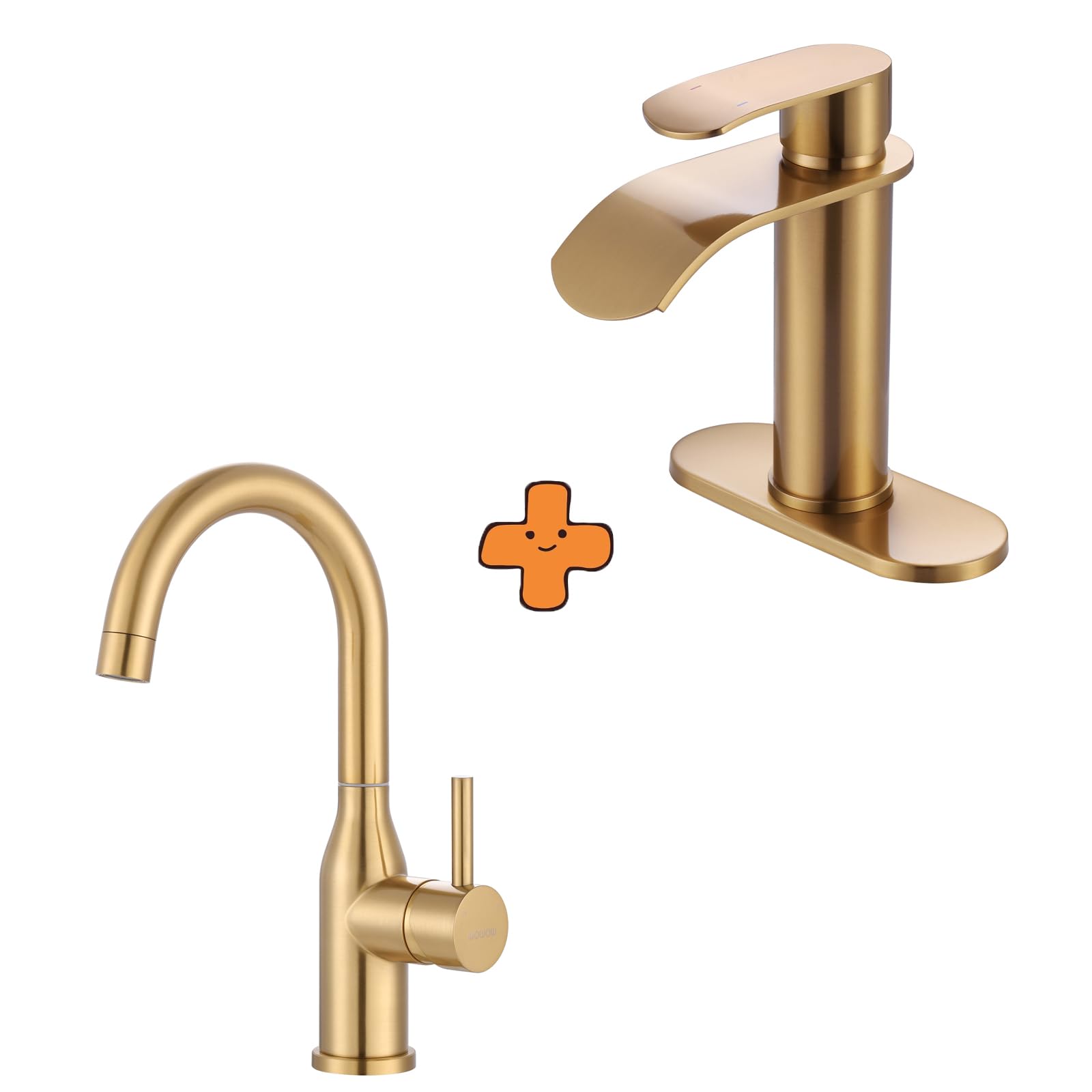 Jnfidosr Gold Brushed Bar Sink Faucet Single Hole Bar Faucet 1 Handle And Waterfall Bathroom Faucet For 1 Hole Or 3 Holes