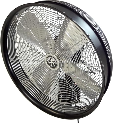 HydroMist Oscillating Wall Mounted Outdoor-Rated Fan, 3-Speed Control on Cord, Alum Fan Blade, Mounting Bracket and Black Vinyl Cover Included, Quiet Running, Residential/Commercial Use, 24”, Black