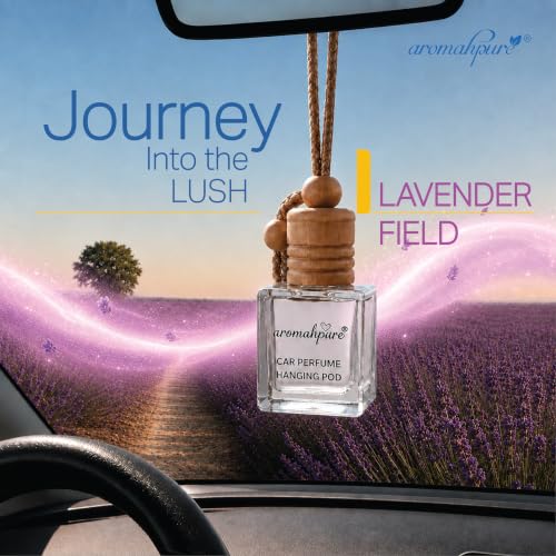 Image of Aromahpure Premium Car Perfume Hanging Pod |10 ML |Lavender Fragrance Car Air Freshener |Natural Essential Fragrance Oils in Glass Bottle with Wooden Diffuser Lid |Last upto 30 Days, IFRA certified