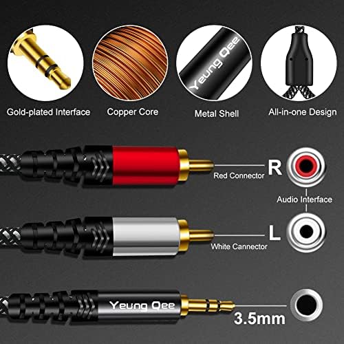 Yeung Qee 3.5mm to 2 RCA Audio Cable 2M, Nylon Braided 3.5mm Male to 2RCA Male Stereo Audio Y Adapter cable AUX RCA Splitter Cord Compatible with Smartphones, MP3, Tablets, Speakers, HDTV (2M)