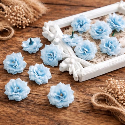 Image of SATYAM KRAFT 12 Pcs Artificial Eden Rose Flower Heads | Fabric Fake Roses for Home Decoration, Mandir Pooja, Wedding, DIY Craft & Cake Decoration, Floral Arrangements (4 cm) (Light Blue)