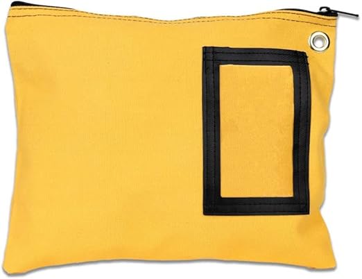 BankSupplies Canvas Interoffice Mailer | 12” W x 9” H | Large Storage Bag | Yellow | Grommet for Padlock & Zip Tie | 5” W x 3” H Framed Cardholder | Zipper Closure | Bank Bag