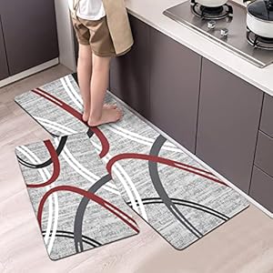 Artnice Kitchen Rugs 2 Piece, Modern Abstract Design Anti Fatigue Memory Foam Floor Mats Cushioned, Waterproof Kitchen Runner Rug for Office, Workshop, Floor, Laundry, Grey