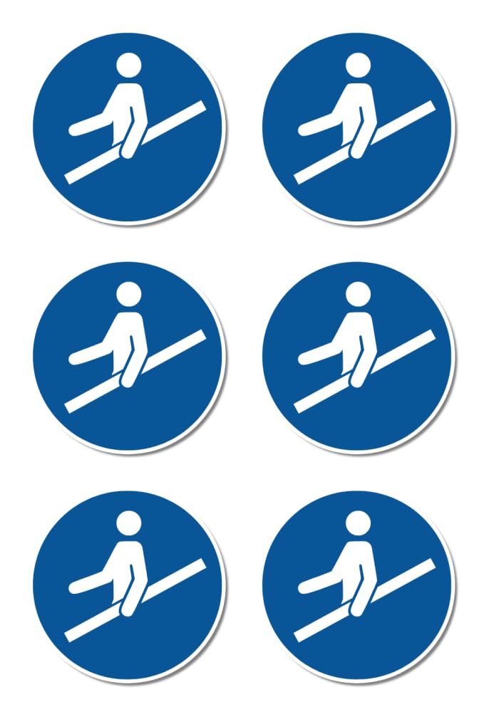 Use handrail: M012 - DIN EN ISO 7010 / ASR A1.3 - sticker: diameter 5 cm, pack of 6, Blue