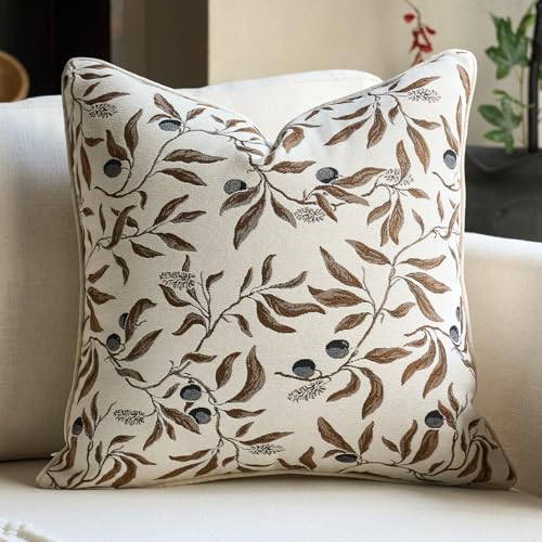 Image of Alerfa Beige Floral Throw Pillow Cover 18 x 18 Inch Sqaure Luxury Decorative Pillow Cover for Couch Living Room Bedroom