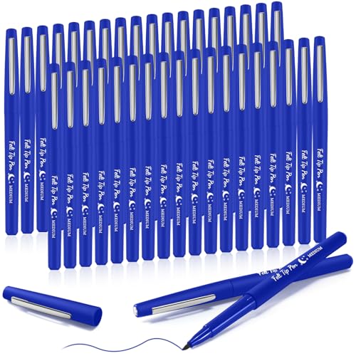 Image of Fuyoooo 36 Pcs Dark Blue Felt Tip Pens Bulk, Quick Dry, 0.7 mm Medium Point