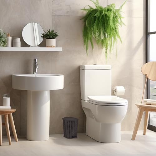 Image of Superio Mini Trash Can with Foot Pedal Small Outdoor Garbage Can with Lid, 1.5 Gallon Plastic Waste Basket for Bathroom, Bedroom, Kitchen, Office, Patio (Wicker Brown 6 QT.)