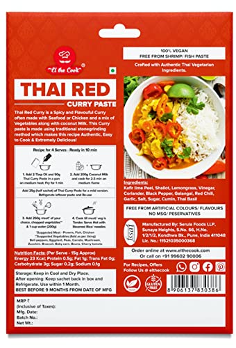 Image of EL The Cook Red Thai Curry Paste - Spicy | 100% Veg & Natural | Make Restaurant Style Chicken, Fish, Prawn, Vegetable, Tofu Thai Curry Fresh at Home | 50g Pack Serves 4-5 | Ready to Cook | Pack of 2
