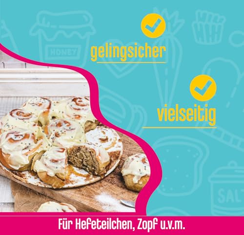 DECOCINO Süsser Hefeteig 3 x 400g - Fertige Backmischung, gelingsicher, für Profis und Anfänger, toller Hefeteig, einfache Handhabung, für Kuchen, Torten, kleines Gebäck