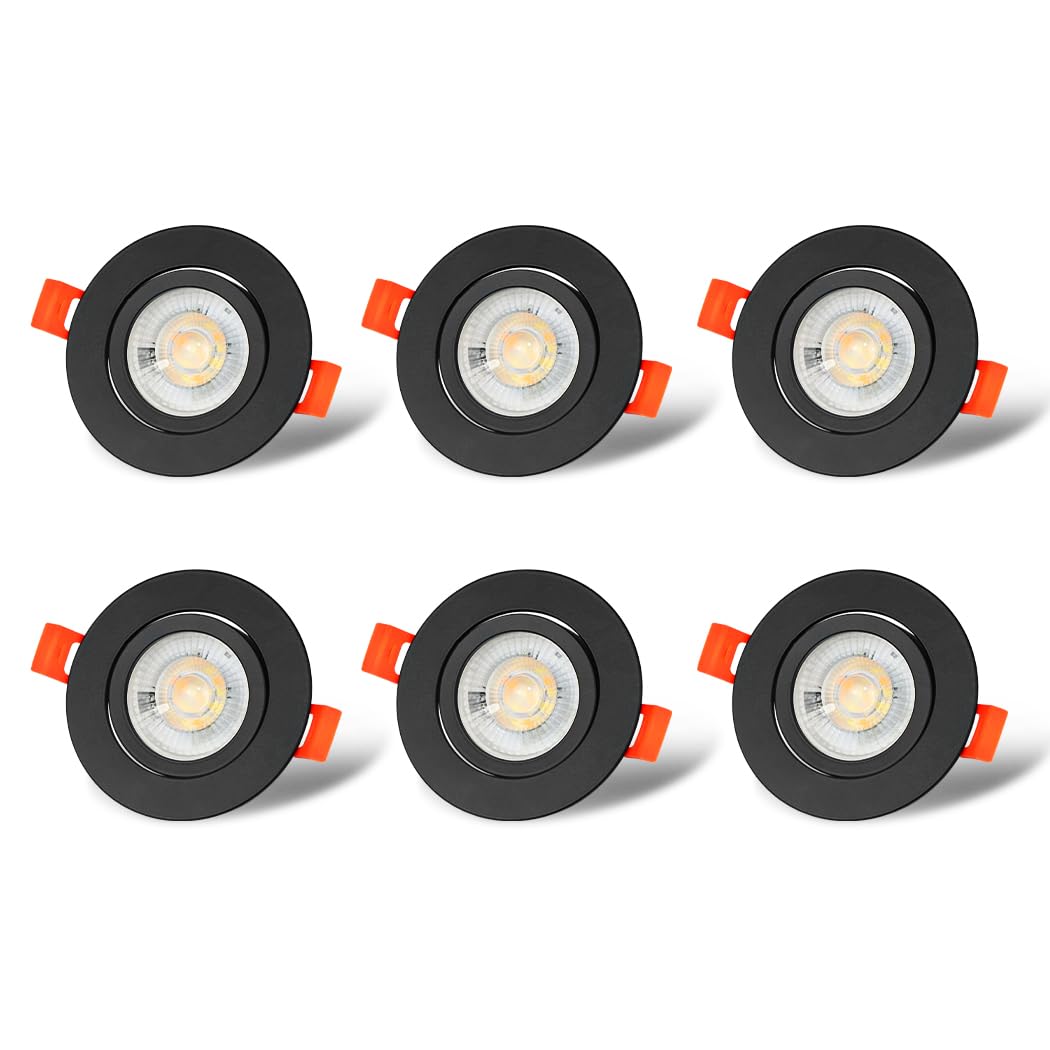 LED Einbaustrahler 230V Dimmbar 7W LED Spots 230V Verstellbarer Winkel,Farbtemperatureinstellbar Einbaustrahler LED mit GU10 Glühbirnen,IP44 Wasserdicht Deckenspots Schwarz für Küche,Bad,6er Set