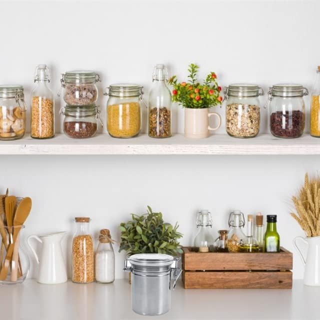 Miniatura 6 de Yosoo Recipientes de almacenamiento de alimentos de acero inoxidable con abrazadera de bloqueo y tapa transparente, tarro grande de cocina para