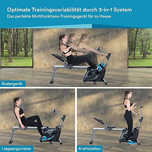 Skandika Vinur 3 in 1 Rudergerät, Liege-Ergometer, Kraftstation | klappbar, 8 kg Schwungmasse, Magnetbremssystem… – Bild 3