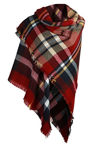 DELEY Rétro Plaid Tartan Foulard Automne Hiver Longue Écharpe Châle Étole Couvertures Vin rouge