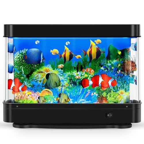 Image of Fake Fish Tank,Virtual Ocean Moving Fish lamp,Fake Aquarium Decor,Realistic Artificial Aquarium Decorations for Bedroom & Office(Black)