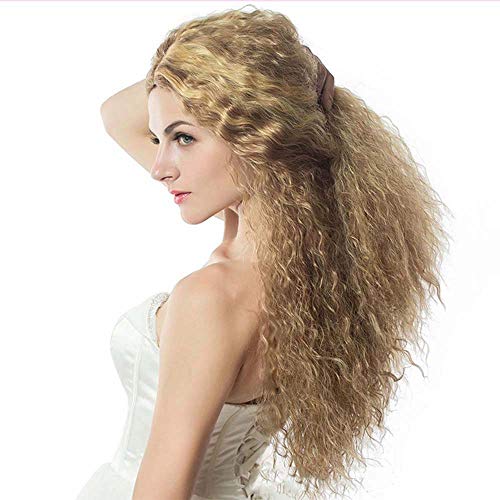 Women Perm Corn Wig Synthetic Fairy Tale Princess Wigs Heat Resistant Long Curly Wig Blonde Fluffy Hair Halloween Costume Accessories (Blonde)