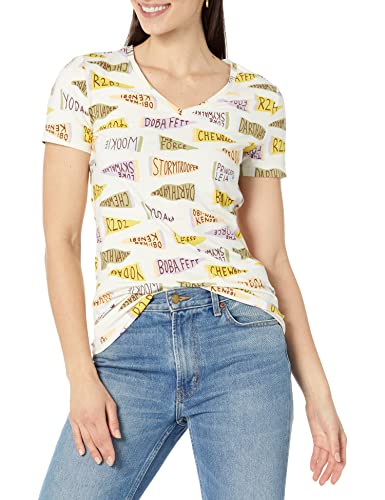 Image of Amazon Essentials Disney | Marvel | Star Wars | Princess Women's Classic-Fit Short-Sleeve V-Neck T-Shirt, Multipacks