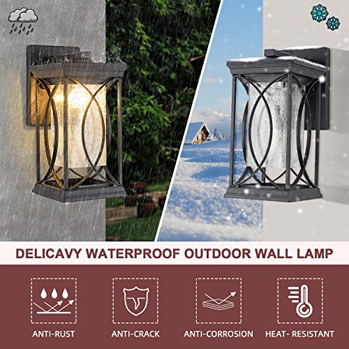 Delicavy Dusk to Dawn Modern Outdoor Coach Lantern Exterior Light Fixtures Black Aluminum with Crack-Like Glass Waterproof Wall Sconce Mission Outside Light for House Front Porch Lighting by Delicavy - Used condition - Image 6