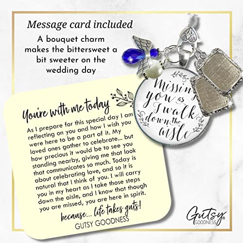 Image of Bouquet Photo Charm Wedding Memory Something Blue Angel - I Know You'd Be Here If Heaven Honor Love One, Silver Finish Handmade Bridal Jewelry White Glass Pendant 2 Frames Gift Message & Box for Bride