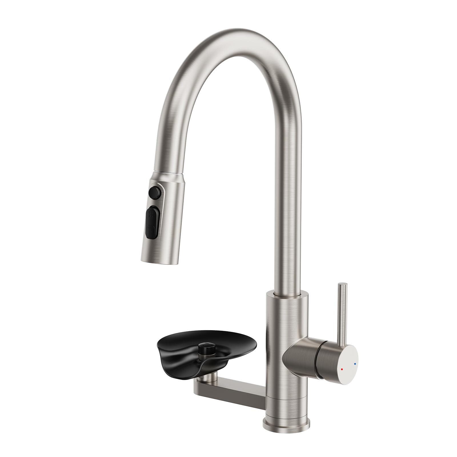 Ronvie Kitchen Tap with Pull Out Sprayer & Cup Washer, Glass Rinser Kitchen Sink Mixer Tap, 3-in-1 Single Handle Waterfall Faucet for Bar Sink Farmhouse, Utility & Laundry Room (Brushed)