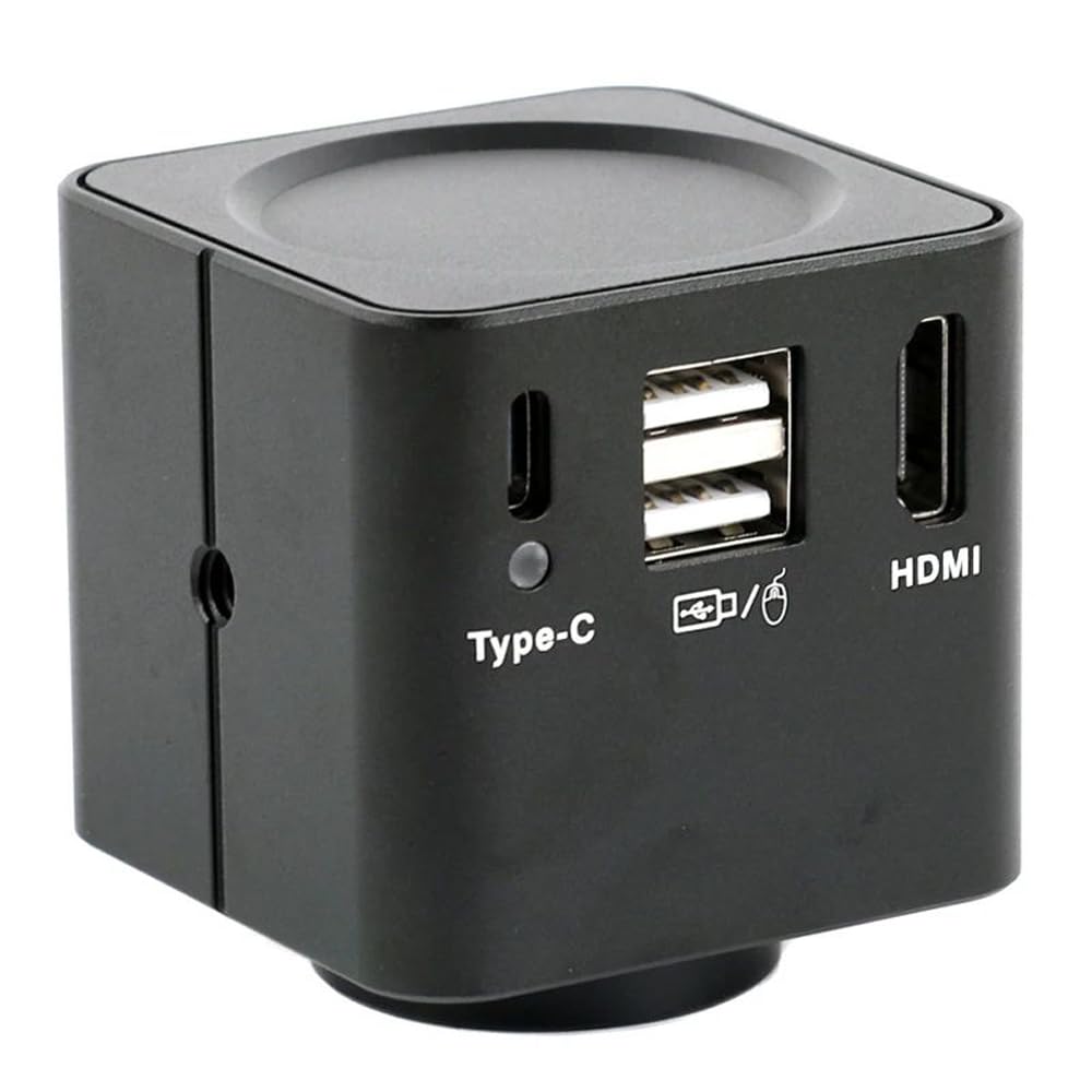 1080p HDMI Type-C PC Microscopio Industrial Medición de la cámara Regalización de video de disco U y lente de montura C 300x con luz de anillo ajustable 56-Negro