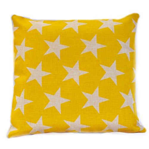 UKGiftOnline Yellow Stars Kids Nursery Cotton Linen Throw Pillow Case Pillow Cover Decorative Cushion Cover Square 18x18 Inch 45x45cm