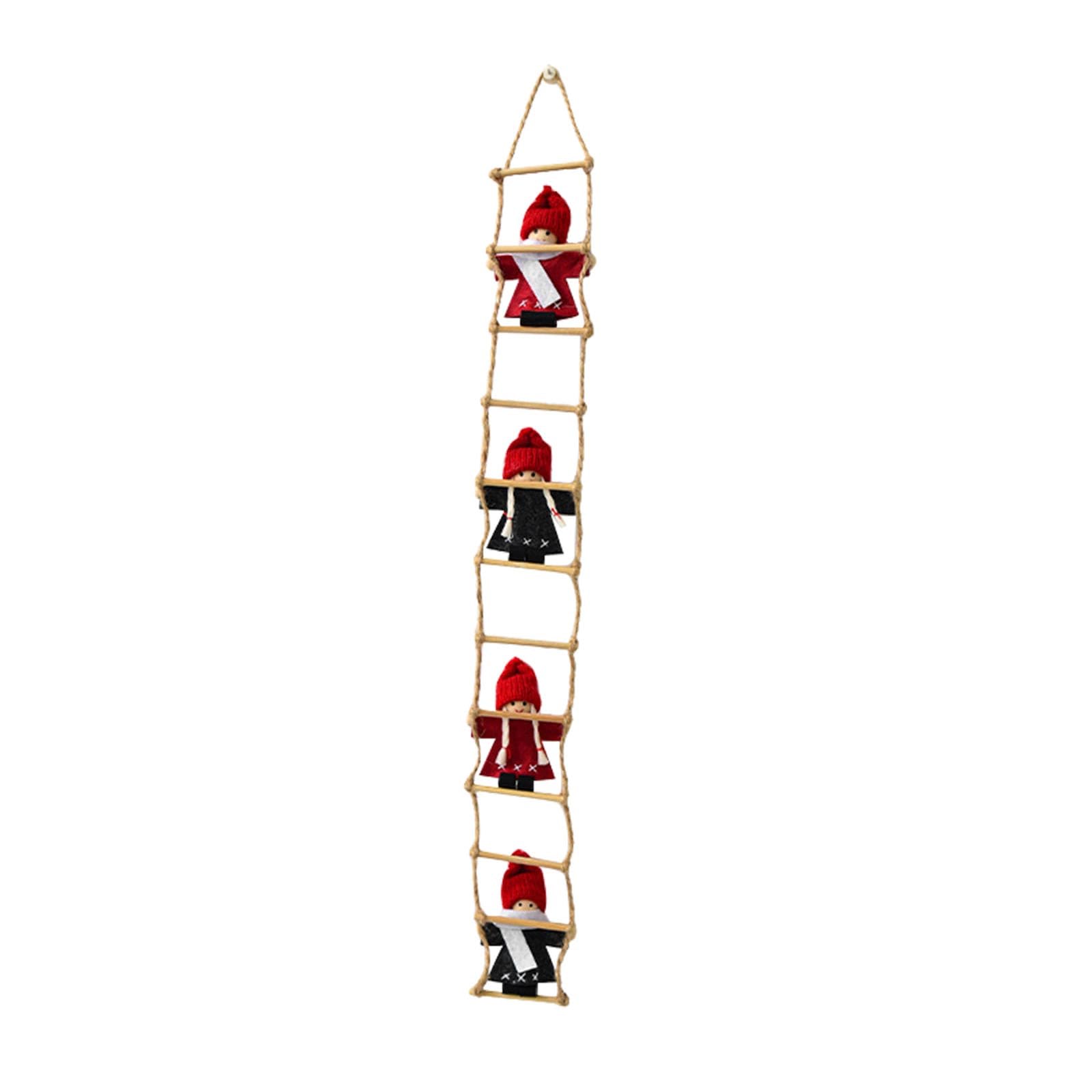 Corlidea A Sant Claus Climbing On Rope Ladder, Sant Climbing Ladder To Christmas Tree 4 Sant Claus Plush Hanging Ornaments With Knitted Beanie, Christmas Tree Hanging Ornament Home Door Wall Decoration