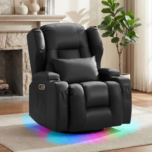 Sillón reclinable giratorio con masaje negro miniatura 2