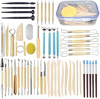 57PCS Ceramic Clay Tools Set with Plastic Case Modeling Pottery Sculpting Tools Kits for Beginners Professionals Crafts Polymer Clay Club, Dotting, Ribbon Trimming
