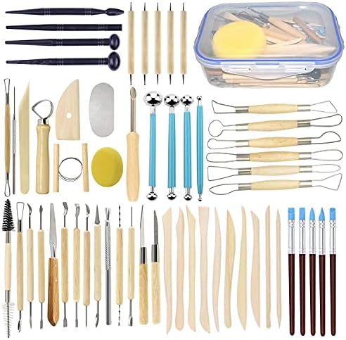 Augernis 57PCS Ceramic Clay Tools Set with Plastic Case Modeling Pottery Sculpting Tools Kits for Beginners Professionals Kids After School Ceramics Classes