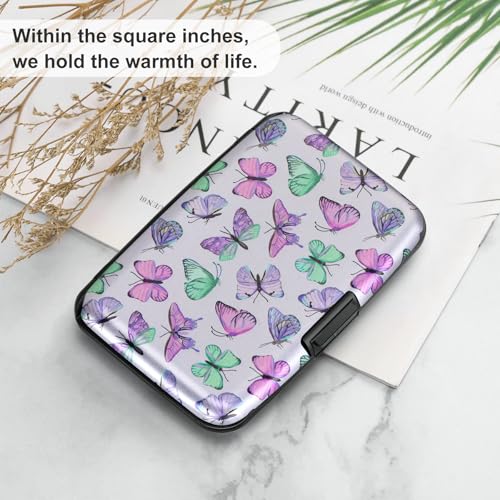 Image of ELFISH Mini RFID Aluminum Wallet Credit Cards Holder Business Card Case Metal ID Case for Men Women(Colorful Butterflies)