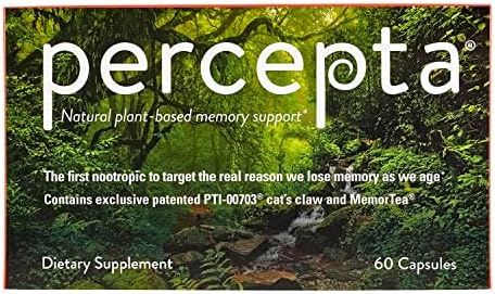 Percepta Plant-Based Memory Support - Natural Nootropic Brain Booster - Memory, Focus, Concentration - 30 Day Supply