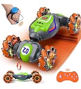 QXHOL Gesture Sensing RC Stunt Car ! Boys Toys Age 6-8-12 ! Hand and Remote Control Twist Car 14 Gesture Sensing RC Stunt Car for Boys 6-12 Year Old, 4WD Remote Control Car Toys with Lights Musi...