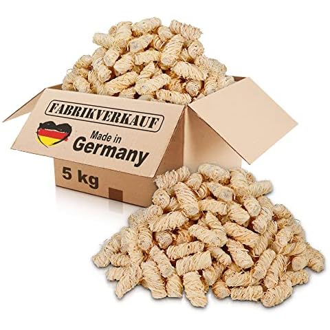 FABRIKVERKAUF Öko-Anzündwolle (5 kg) ca. 400 Stück, auch als (3kg+10kg), ökologische Grillanzünder, Kaminanzünder, Ofenanzünder, Holzwolle, Anzünder (5kg) Cover