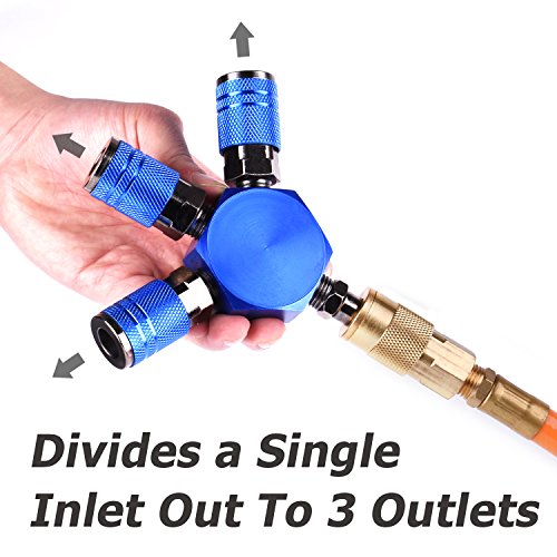 Wynnsky Air Splitter, 3-Way Manifold With 3 Pieces Industrial Coupler And Plug, Air Compressor Hose Accessories Quick Connect Fittings #TOP3