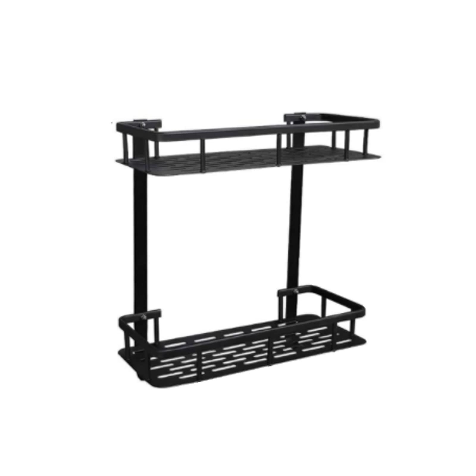Pot and Pan Organizer Bathroom Shower Caddy Wall Mounted Black Rectangular Shelves Aluminum Basket Storage Shelf Hair Dryer