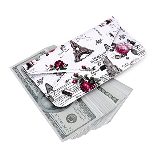 Image of XEYOU Women's Card Wallet Envelope Style Credit Card Holder Cute Cash Wallet for Ladies, White Iron Tower, Minimalist