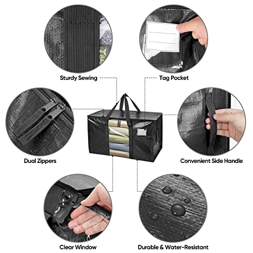 Image of BALEINE 8-Pack Oversized Moving Bags with Reinforced Handles, Heavy-Duty Storage Tote Moving Supplies for Packaging, Camping (Black w /Window, 8-Pack)