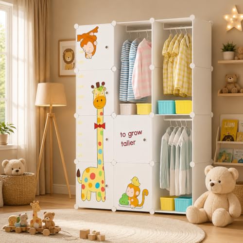 Image of Mevigo Foldable Plastic Wardrobe for Clothes - 12- Door Baby Cupboard for Clothes Storage, Wardrobe for Kids, Plastic Almirah, Collapsible Wardrobe for Kids Livingroom & Home (White- M4, 12- Door)