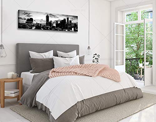Image of DJSYLIFE Atlanta Skyline Wall Art Cityscape Picture Decor 13.8 inchx47.3 inch | Black and White Canvas Print, City Building Panoramic,Night View Modern Decoration,Office Study Bedroom Home Decorations