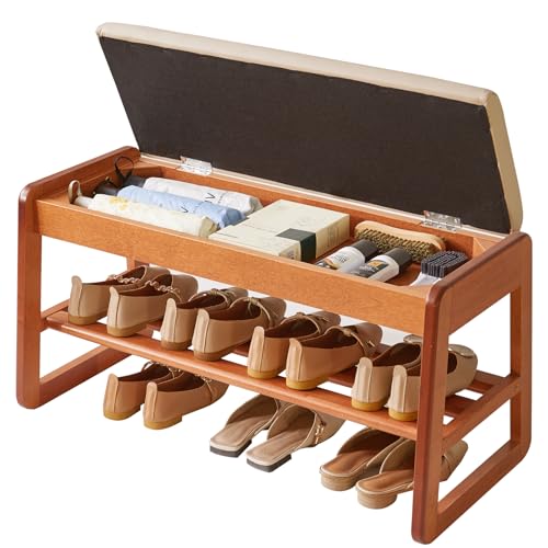 Aibiju Schuhbank aus Holz mit Klappdeckel, 2-stöckige Sitzbank für den Eingangsbereich, 80 cm...