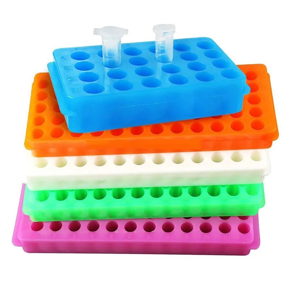 Cristalería de Laboratorio Estante de plástico de doble cara for tubos PCR de laboratorio, soporte for tubos centrífugos de 0,5/1,5/2 ml, 24/32/60/80/96 agujeros, 5 o 10 unidades(96 holes 5pcs)