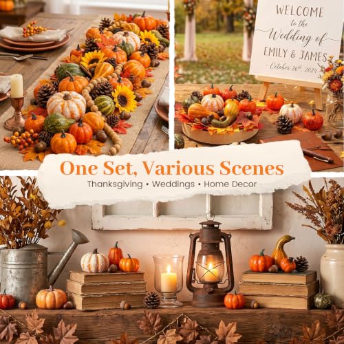 Image of DomeStar Fall Decorations for Home, 8 Assorted Mini Fake Pumpkins Gourds