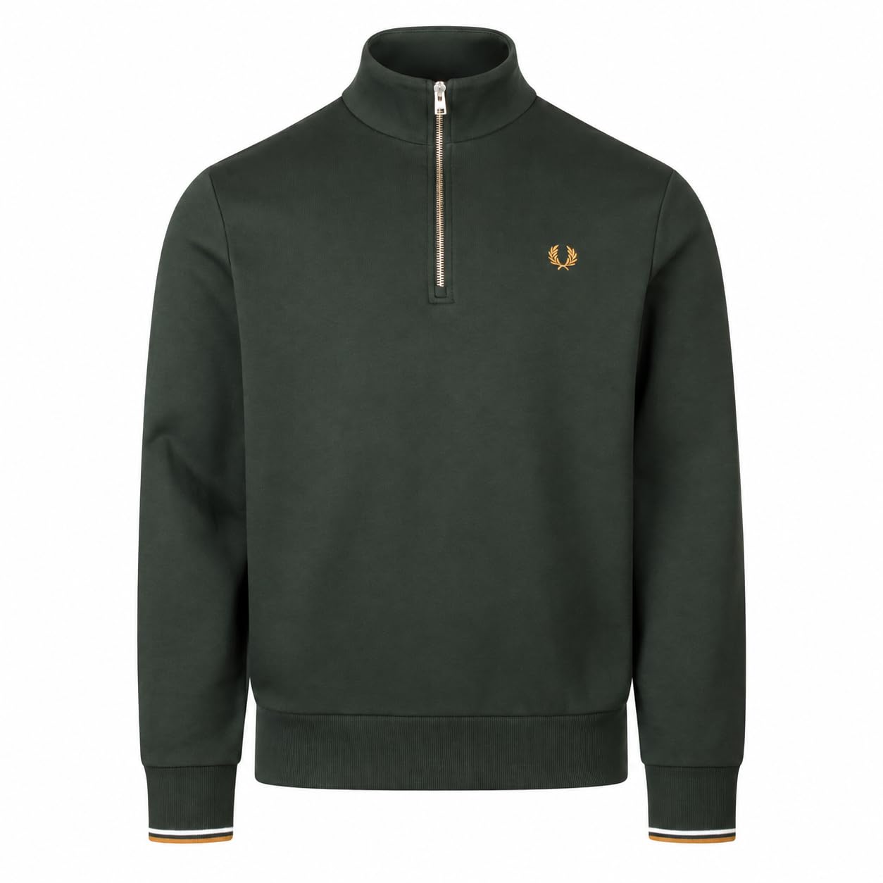 Fred Perry Men's Half Zip Sweatshirt Night Green/Dusky Blue/Dark Caramel