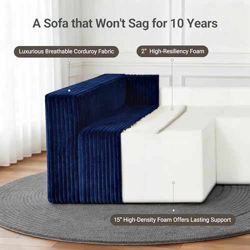 Image of Claiks 128 inch Modular U‑Shaped Boneless Cloud Couch, Deep Seat Sectional Sofa with Double Chaise, No Assembly Required, Modern Oversized Couches for Living Room, Blue