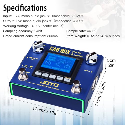 Image of JOYO IR Loader & Cab Simulator Guitar Pedal, 20 Cabs /11 Mics /4 Power Amp Models, 128 Presets & MIDI Control, XLR /DI Output, Bypass (Cab-Box R-08)