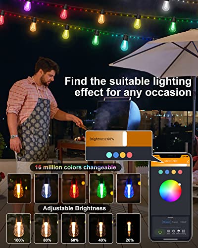 Rgb & Warm White 50Ft Smart String Lights Outdoor With Rope Fairy, Waterproof Shatterproof Bluetooth App Remote Control Color Changing Dimmable Patio Lights For Balcony, Backyard, Party, Holiday Rgbw #TOP3